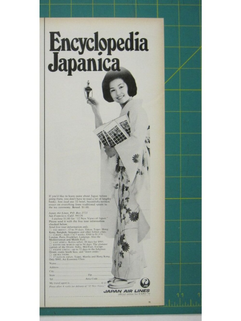 Print Ad Encyclopedia Japanica Japan Air Lines Vintage 1969 Airline Kimono AD